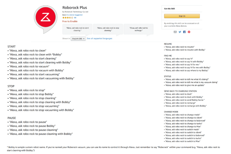 Overview of Alexa voice commands for your Roborock S6